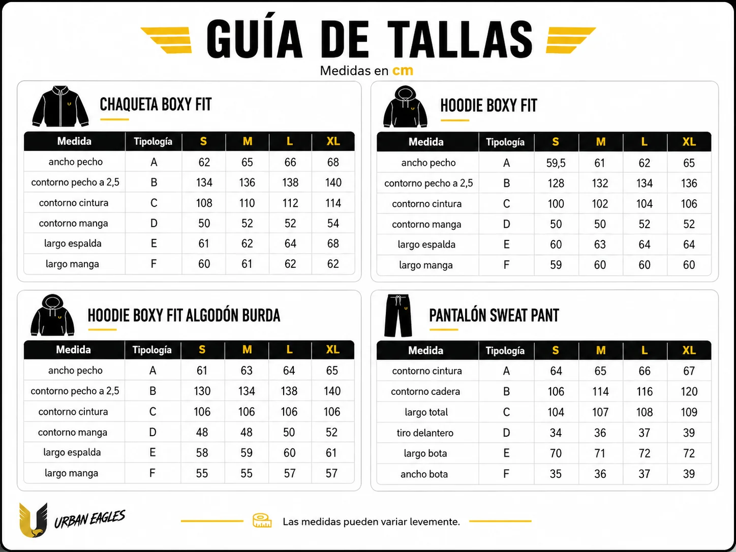 Gu&iacute;a de tallas Urban Eagles